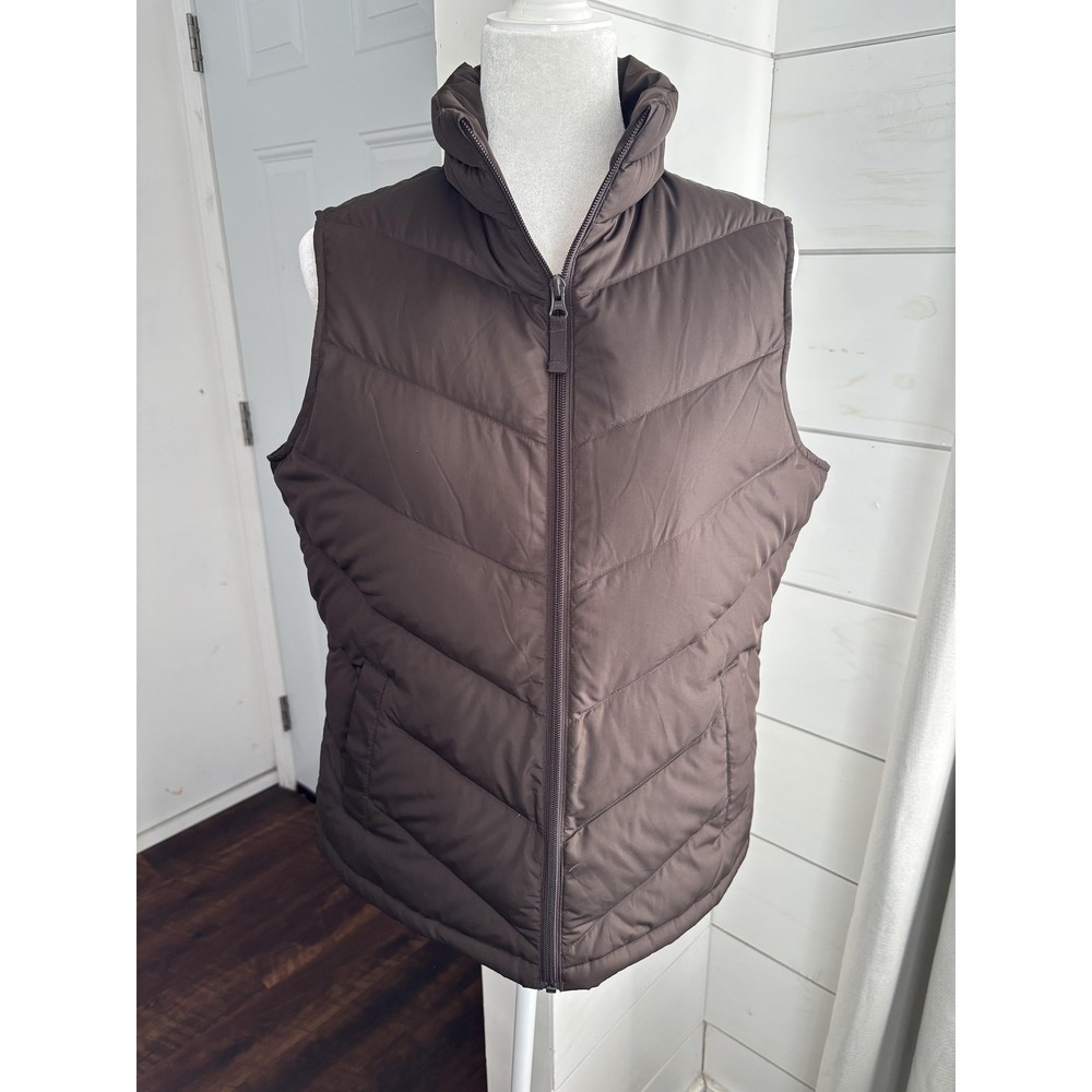 Lands End Vest Womens Medium 10/12 Brown Quilted Down Puffer Zip Bodywarmer‎
